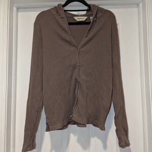 Eddie Bauer Large Brown Button Front Sweater with Hood (V20)
